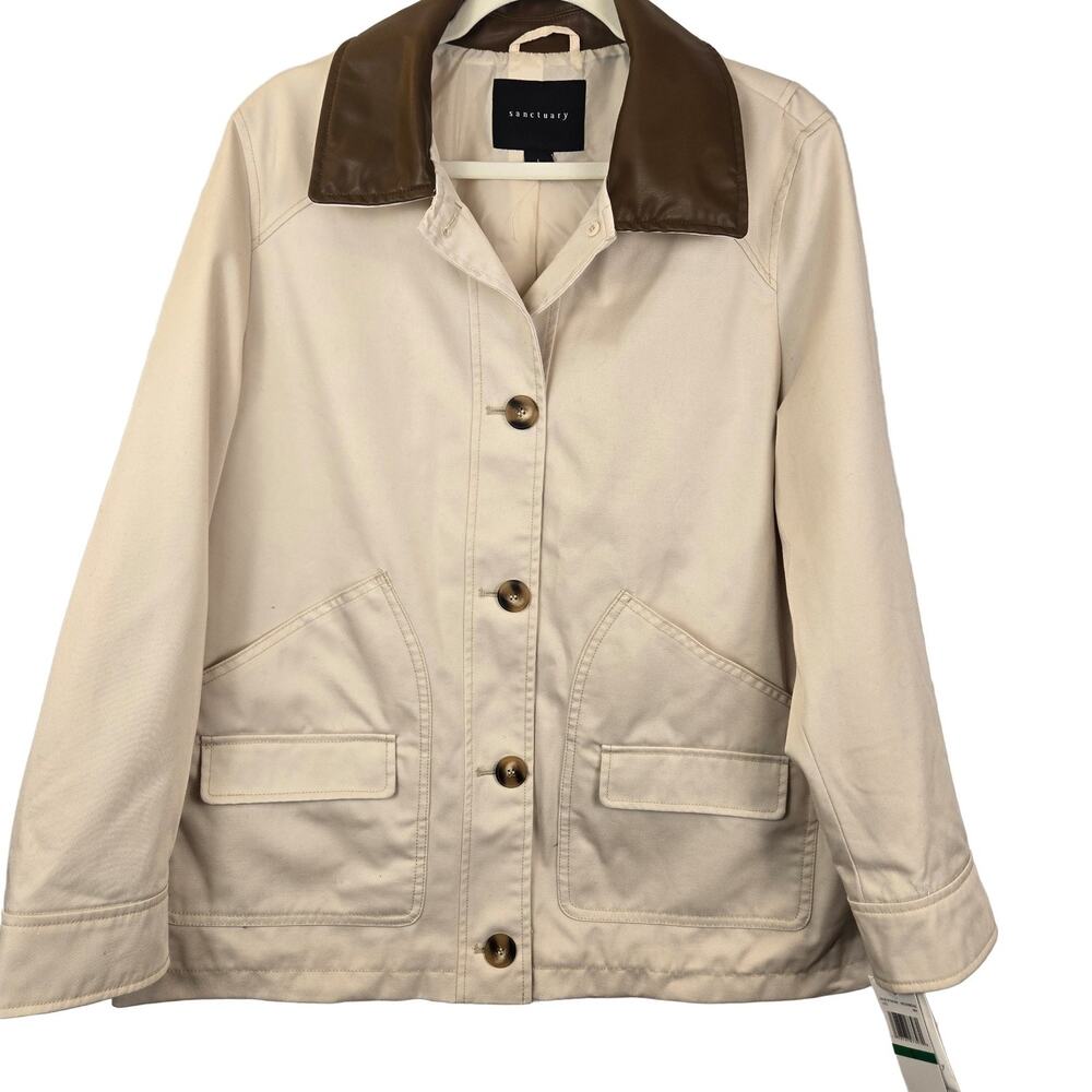 FARM BARN STYLE COAT Sanctuary Jacket Moonbeam L Faux Leather Collar NEW MSP$180